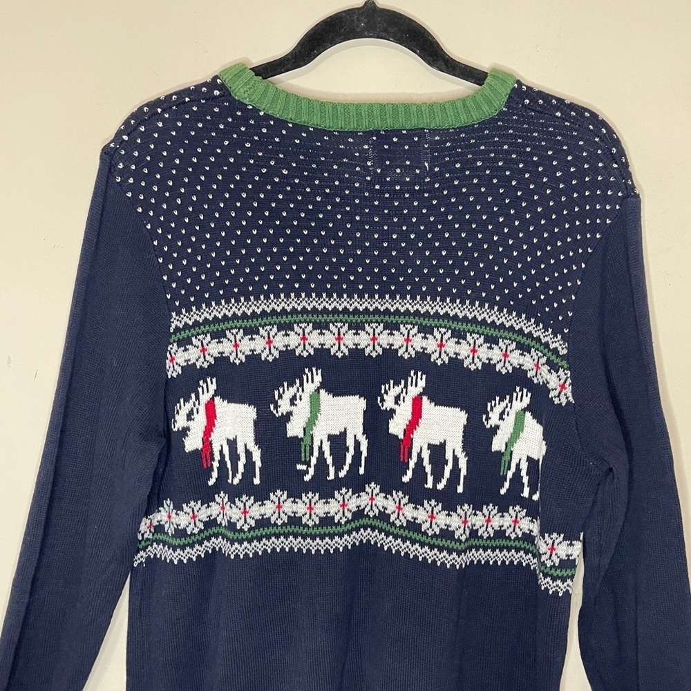 ASPEN Men’s Reindeer Fair Isle Holiday Sweater in Navy Blue - Picture 5 of 9